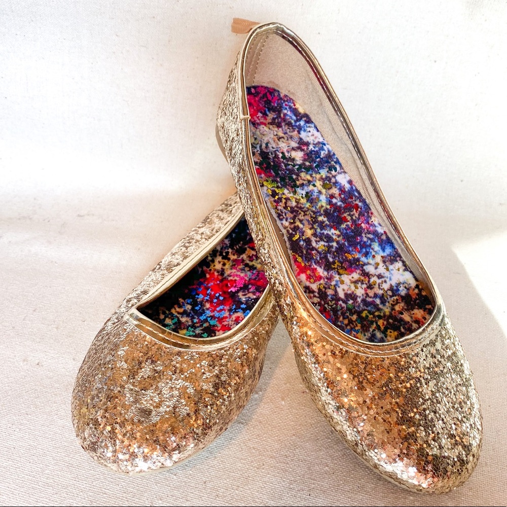 Girls Faded Glory Gold Sparkle Ballet Flat